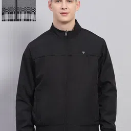 Monte Carlo Men Mock Collar Self Design Casual Bomber Reversible Jacket-17