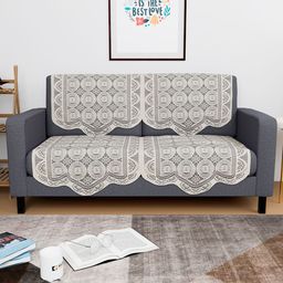 Kuber Industries Off White 4 Pieces Plain Circle Cotton Sofa Covers-1
