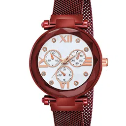 Gopal Shopcart Unisex Embellished Analogue Watch Mina White Dial Red Maganet-32