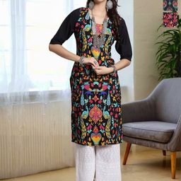 HERE&NOW Selection Of 3 Ethnic Motifs Printed Round Neck Straight Kurtas-image-86