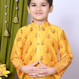 BAESD Boys Printed Regular Dupion Silk Kurta with Patiala image 4