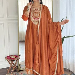 Navlik Women Embroidered Regular Kurta with Trousers & With Dupatta-picture-7