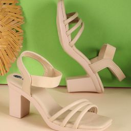 DIVASTRI Women Solid Western - Embellished Square Toe Backstrap Synthetic Block Sandals-4