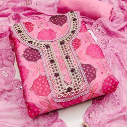 HERE&NOW Floral Printed Sequinned Organza Unstitched Dress Material-image-77