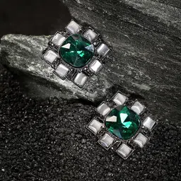 DressBerry Silver-Plated Artificial Stones Studded Contemporary Studs Earrings-17