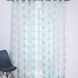 parda online Blue & White Polyster Abstract 7ft Sheer Eyelet Window/Door (1 Pc)-picture-27