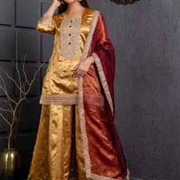 Jaipurite Women Woven Design Embroidered Kurta with Sharara & With Dupatta-picture-18