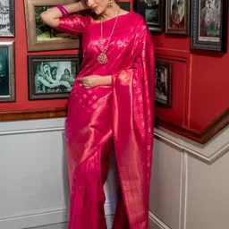 KAYOMMI Woven Design Zari Pure Silk Kanjeevaram Saree-46