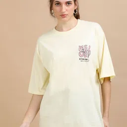 MORSE CODE Printed Pure Cotton Round Neck Oversized T-shirt-94
