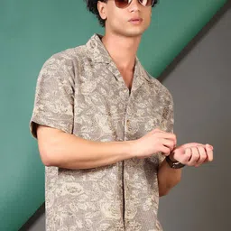 LIMEROAD Men Floral Printed Cotton Casual Shirt-image-40
