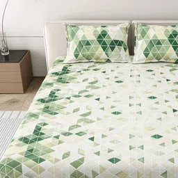 MAFATLAL White & Green Geometric 300 TC King Bedsheet with 2 Pillow Covers-image-17