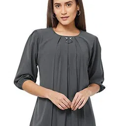 G0-4 IT Women Round Neck Puff Sleeve Pleated Detail Top-picture-4