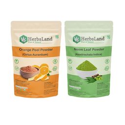 HerbsLand Set Of 2 Orange Peel Powder (Cirtus Aurantium) & Neem Leaf Powder (Azadirachata-11