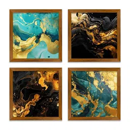 ArtVibes Blue & Black 4 Pieces Printed Wooden Wall Arts-image-50