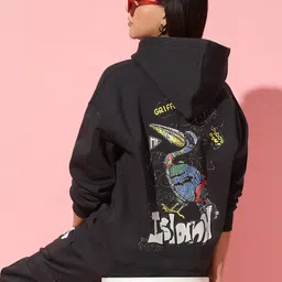 GRIFFEL Women Graphic Printed Hooded Sweatshirt-image-42