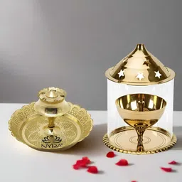Nyra Kitchenware Gold-Toned 2 Pieces Akhand Jyoti Diya & Agarbatti stand Set-image-40