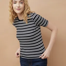 Fame Forever by Lifestyle Women Striped Round Neck Cotton T-shirt-image-68