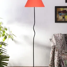 Devansh Orange-Coloured & Black Frustum Floor Lamp With Shade image 2