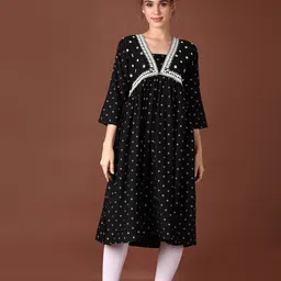 LIMEROAD Geometric Printed Thread Work A-line Kurta image 4