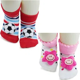 Neska Moda 2 Pair Kids Red and Pink Ankle Length Socks-21