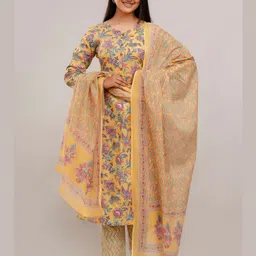 RAAKA Women Floral Printed Regular Pure Cotton Kurta with Trousers & With Dupatta-picture-13