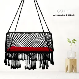 Swingzy Black & Red Textured Hammock Swing With Cushion-2