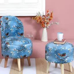 Shadowkart Set Of Blue & Brown Printed Wooden Pouffes Sitting Ottomans-image-83