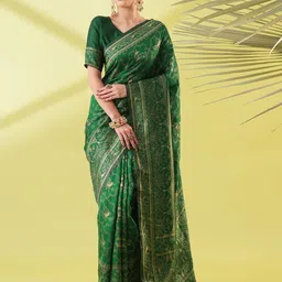 KALINI Green Silk Blend Woven Design Sarees-image-72
