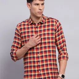 Monte Carlo Men Spread Collar Buffalo Checked Cotton Casual Shirt-image-61