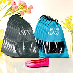 Aura Blue & Grey 12 Pieces Printed Reusable Shoes Organisers-14