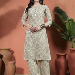 Sangria Women Floral Printed Pure Cotton Straight Kurta & Trousers-image-83