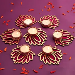 PUFFSMART Pink 7 Pieces Textured Lotus Decorative Tea Light Candle Holders-18