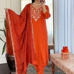 CANIZZARO Women Ethnic Motifs Printed Kurta with Trouser & Dupatta-picture-13