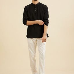 Manyavar Woven Design Mandarin Collar Short Kurta-image-98