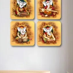Myntra Elegant Homes Yellow & Brown 4 Pieces Lord Ganesha Religious Wooden Wall Art-30