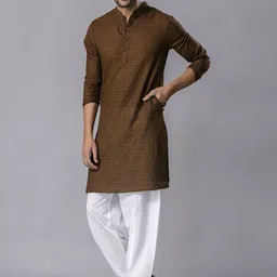 HERE&NOW Checked Mandarin Collar Straight Kurta With Pyjamas-picture-35