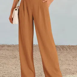 all about you Women Solid Loose Fit High Rise Pleated Parallel Trousers-image-51