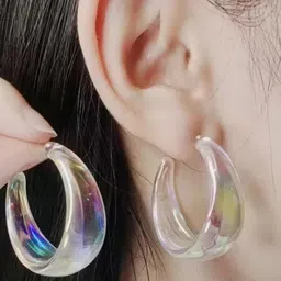 AKISON JEWELS Women Crystal Oval Hoop Earrings-15