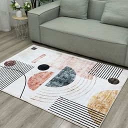 OBSESSIONS White Geometric Printed Anti-Skid Easy To Clean Shaggy Carpet-image-48
