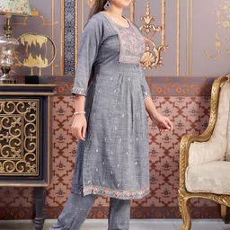 Sangria Girls Embroidered Pure Cotton Kurta With Trouser-35