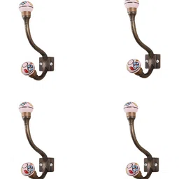 Indianshelf Gold Toned & Pink 4 Pieces Printed Metal Wall Hooks-31