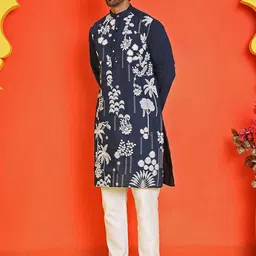 Jompers Men Floral Embroidered Regular Chikankari Kurta with Pyjamas-41