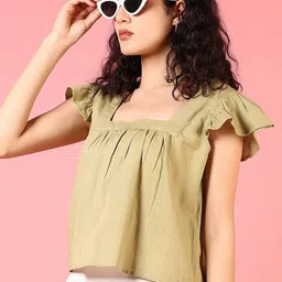LIMEROAD Flutter Sleeve Cotton Top-29