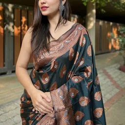 MORDEN MUSE Woven Design Zari Silk Blend Banarasi Saree-picture-49