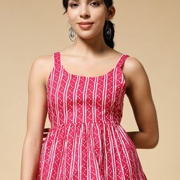 Istyle Can Women Bandhani Striped Shoulder Straps Cotton Peplum Top-image-86