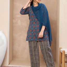 Noh.Voh - SASSAFRAS Floral Printed Pure Cotton Kurti With Palazzos & Dupatta-36