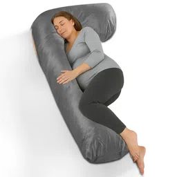 Kuber Industries Grey Microfiber L Shape Maternity Pillow-3