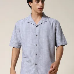 PRONK Men Striped Cuban Collar Casual Shirt-picture-29