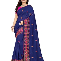 DIVASTRI Floral Embroidered Pure Georgette Saree-image-48