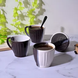 Storepedia Black & White Handcrafted Textured Ceramic Glossy Cups Set of Cups and Mugs-55